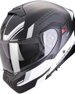 Casco Modular Moto Negro Mate/Blanco/Plata Scorpion Exo-930 Evo Sikon